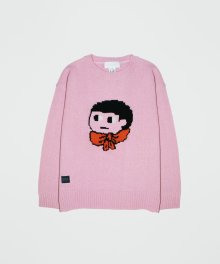 보따리맨 페이스 니트 스웨터 / 핑크