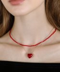 하스(HAS) [선물포장][2 set] HW006 Heart & red bead layered necklace