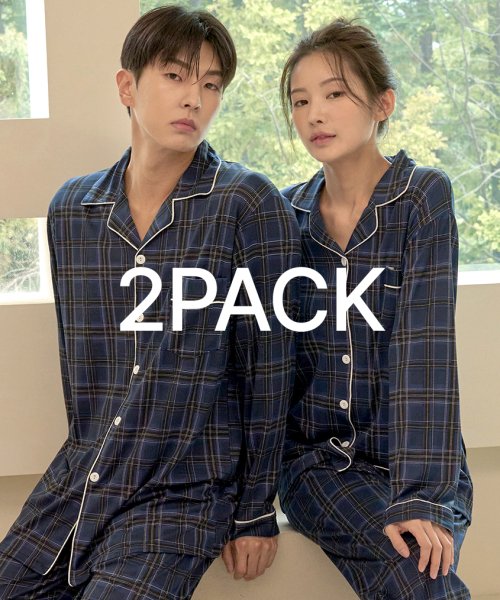 MUSINSA DOSSY 2PACK Sofkin tartan check couple collar pajamas set