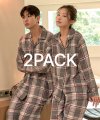 [2PACK] 소프킨 그레이체크 커플 카라 잠옷세트