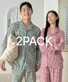 [2PACK] 소프킨 깅엄체크 긴팔 커플 카라 잠옷 세트