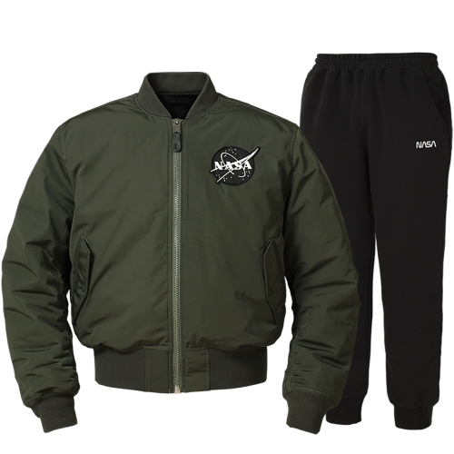 NASA двусторонняя авиа-куртка + хлопковые джоггеры комплект Khaki+Black