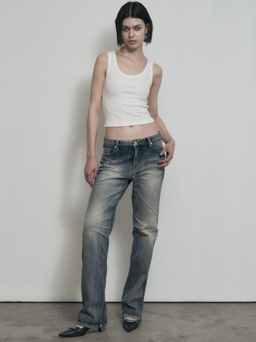 【 BOHEMSEO 】CRUMPLED WASHING DENIM PANTS Flip Mommy Low Rise Wide Leg Denim Pants | Rusty USA