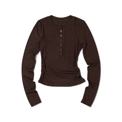 Лонгслив с вырезом хенли и сборками (Brown)