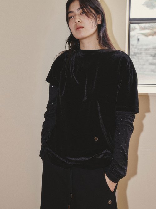 MUSINSA | GIMMETHEYOUNG G_LAYERED VELVET T-SHIRT / BLACK