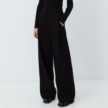 wool wide tucked pants (black)