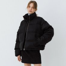 crack faux leather down jacket (black)