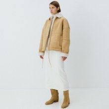 faux suede zip-up shearling jacket (beige)