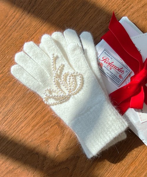 ♥ROLAROLA ♥ RIBBON ANGORA GLOVES 로라로라(ROLAROLA) RIBBON ANGORA GLOVES IVORY - 사이즈