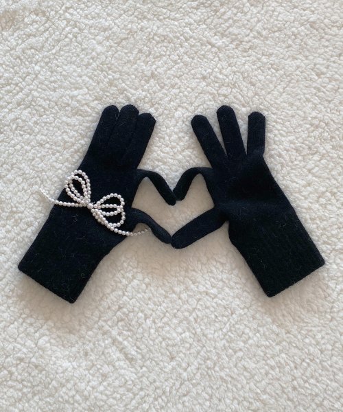 ♥ROLAROLA ♥ RIBBON ANGORA GLOVES 로라로라(ROLAROLA) RIBBON ANGORA GLOVES BLACK - 사이즈