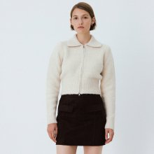 collar neck two way fluffy zip-up cardigan (beige)