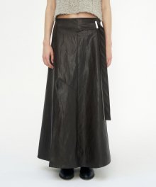 Belted Leather Long Skirt [ Deep Brown ]