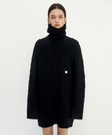 One-shoulder Open Texture knit One-piece [ Black ]