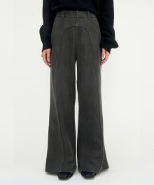 Suede Piping Classic Set-up Pants [ Charcoal ]