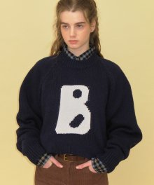 B logo cashmere knit - navy