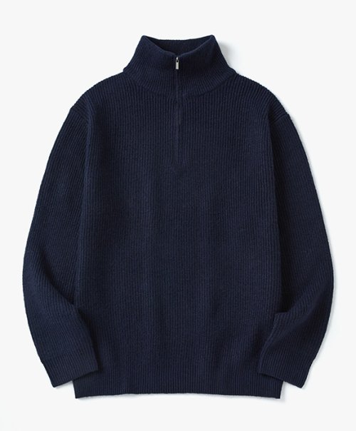 MUSINSA公式 | WITH High neck half zip-up knit – navy