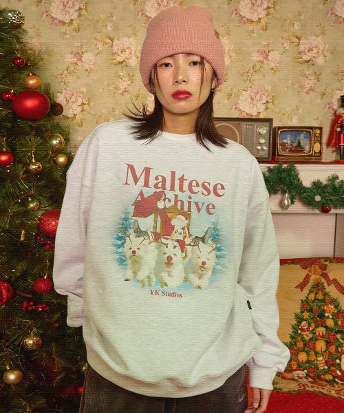 MUSINSA | WAI KEI Christmas Maltese Archive Sweatshirt Melange White