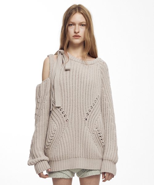 トップス NACHE SLIT TIE KNIT OATMEAL NACHE SLIT TIE KNIT OATMEAL