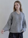 Boucle V-neck Knit Pullover - GREY