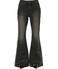 (W)wrinkled washing denim bootcut pants(black)