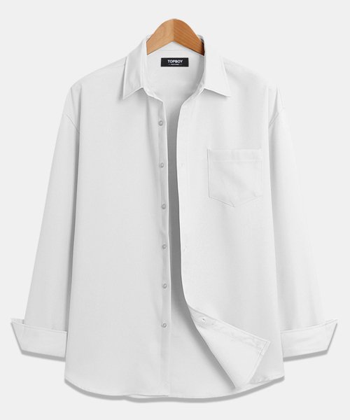 MUSINSA | TOPBOY Solid Link Free Loose Fit Plain Shirt White