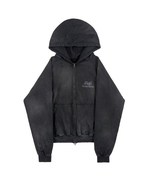 Beauty Of Dystopia Washed Zip Up Hoodie - Washed Black