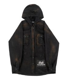 Beauty Of Dystopia Patched Hooded Shirt - Washed Black