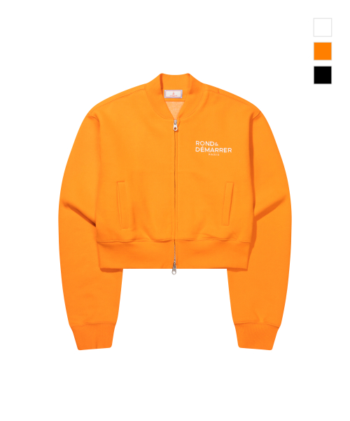 Женский кроп-бомбер из свитшота с вышивкой и двойной молнией (Orange)