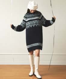자카드 스웨터 원피스 / 블랙
