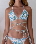 로에(LEAUET) Morgan Ivory Ruffle-trimmed Floral Bikini Top