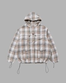 LEATHER ELBOW PATCH CHECK ANORAK (BEIGE)