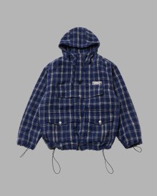 LEATHER ELBOW PATCH CHECK ANORAK (NAVY)