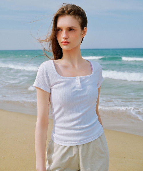 WOMENS SLIM SQUARE NECK HENRY T-рубашка [WHITE]