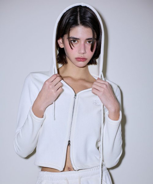 Velvet Two-way Hood Zipup [Ivory]