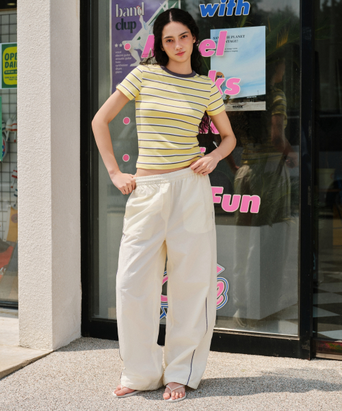 WOMENS SIDE LINE широкие TRACK брюки [CREAM]