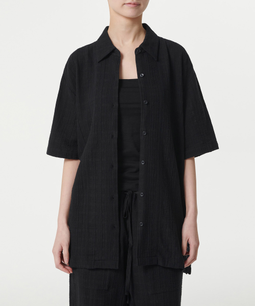 Женская оверсайз рубашка в клетку с кружевом и коротким рукавом [Black]