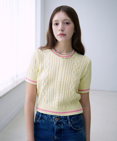 Cotton Cable Half Knit (Yellow)