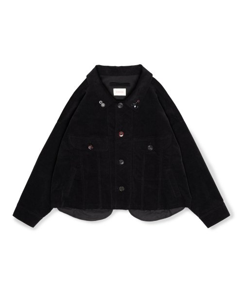 Button Detailed Oversized Corduroy Jacket- Black