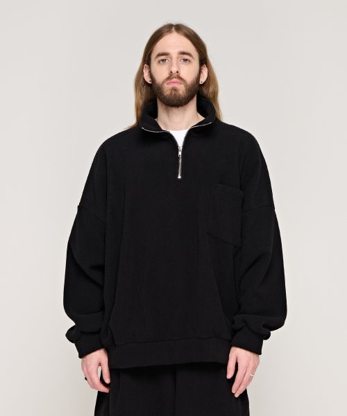 Свитшот CB на молнии с карманом из вельвета (Black)