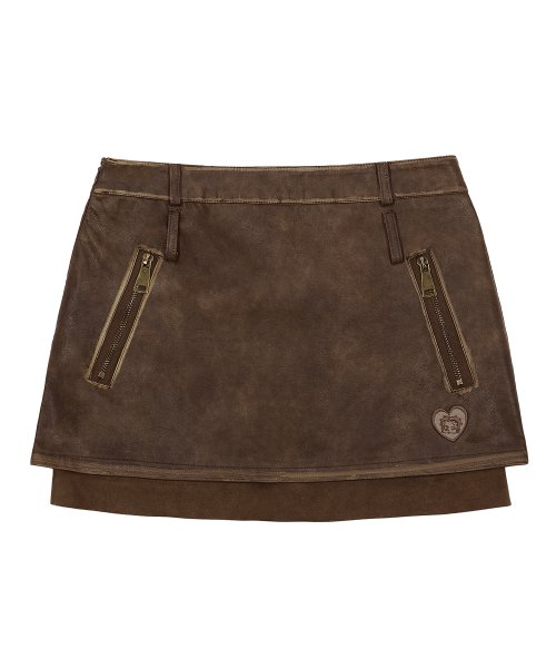 Musinsa Ulkin Canvas Betty Boop Vintage Leather Layered Mini Skirt Brown