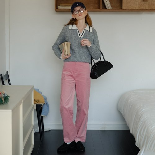 Cest_Pink corduroy широкие-leg брюки