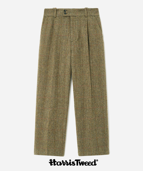 HARRIS TWEED PURE WOOL 1 TUCK SLACKS BROWN