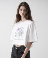 Flower Art Work Printing Crop T-shirt (White)
