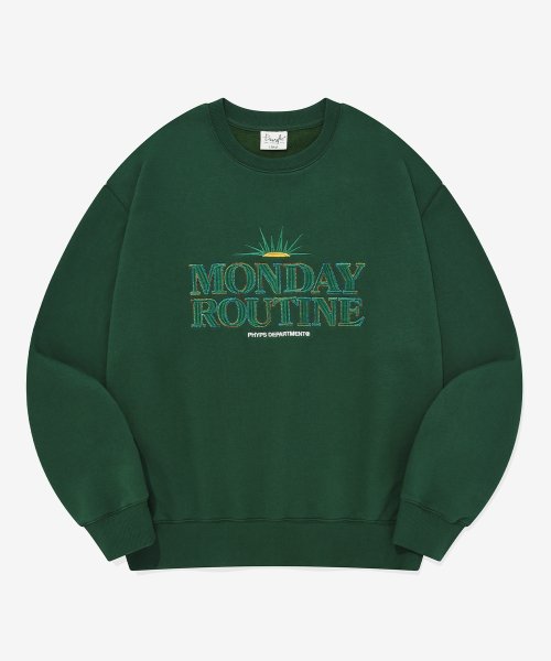 Свитшот со строчкой Monday Routine_Dark Green