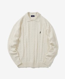 HERITAGE DAN CABLE POLO KNIT IVORY