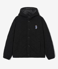 EMBROIDERY DAN COLLARLESS QUILTING FLEECE HOODIEJACKET BLACK