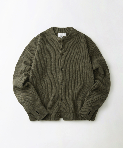 LAMBSWOOL ROUND NECK CARDIGAN_KHAKI MELANGE