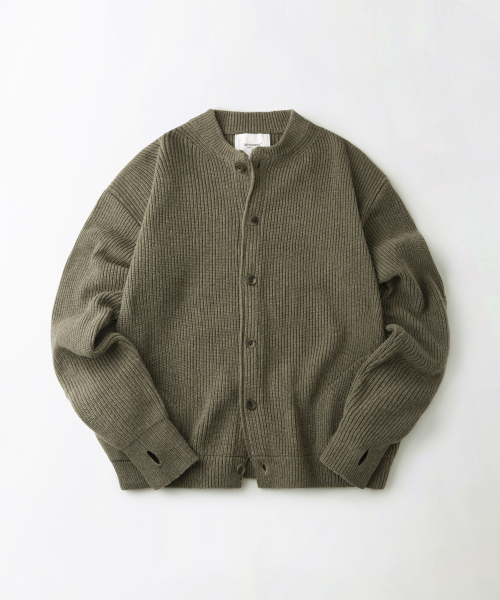LAMBSWOOL ROUND NECK CARDIGAN_KHAKI MELANGE