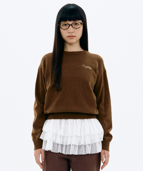 HEART PACTH CREWNECK KNIT brown