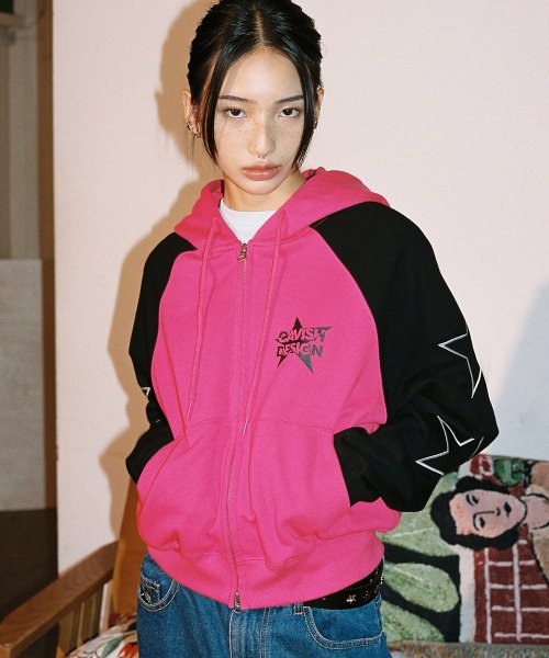 W RAGLAN BLOCK ZIP UP HOODIE PINK(CV2ESFM480A)